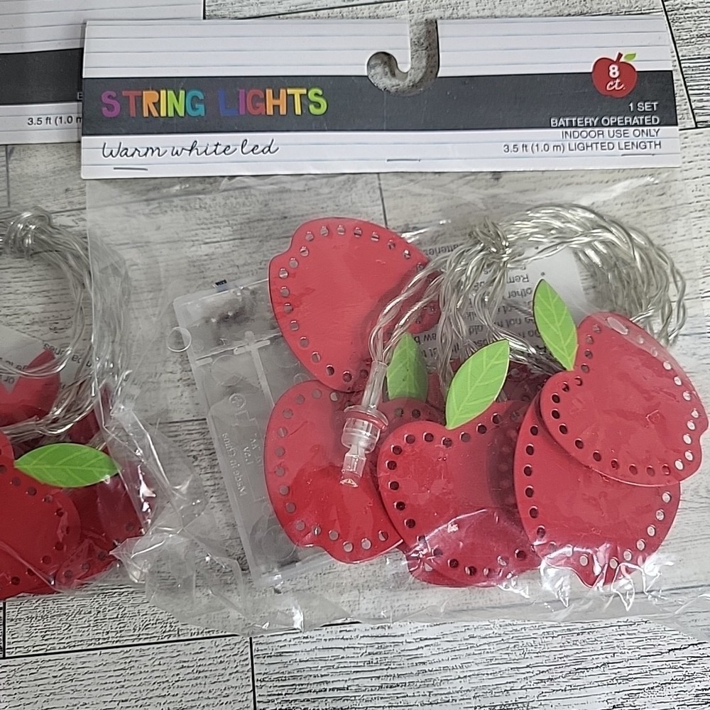 Apple String Lights Set Of 2 Warm White LED 3.5ft Battery Operated‎ NEW Teacher
